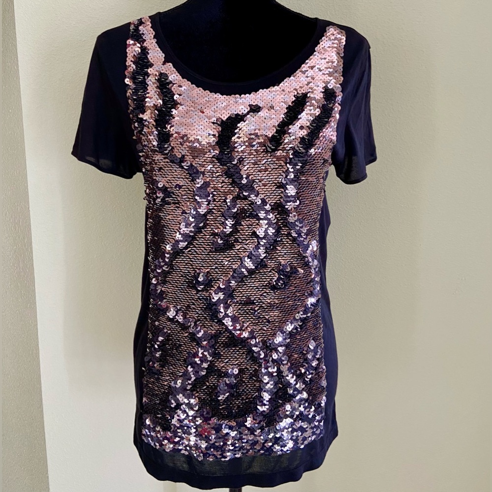 RARE CHRISTIAN DIOR 2010S Silver Gold Sparkly Sequins Black T-shirt